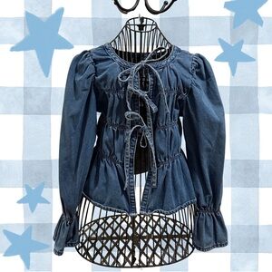 Blue Denim Tie-Front Blouse